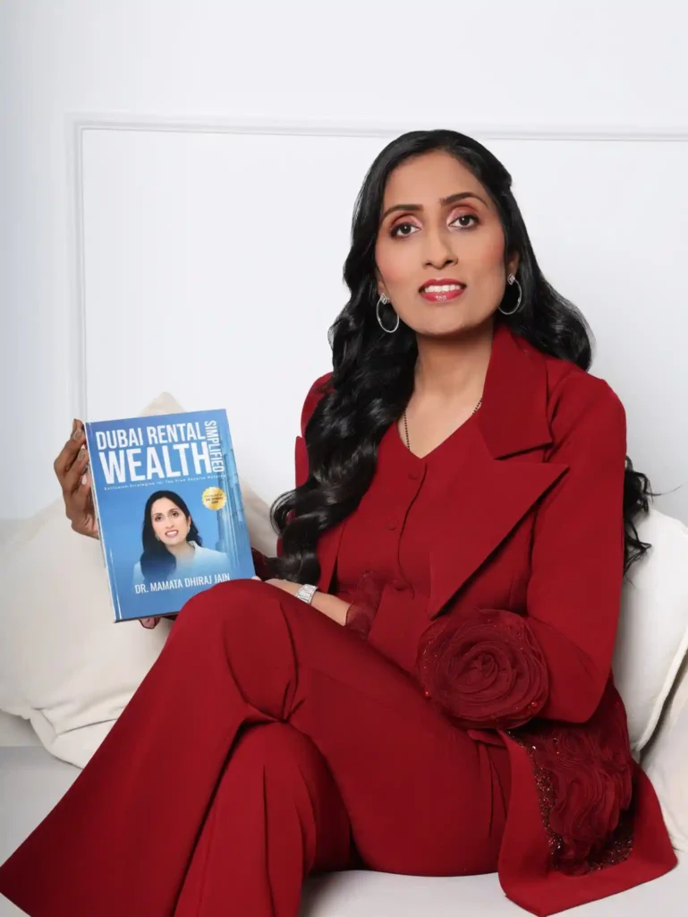 "Mamata Dhiraj Jain with her book Dubai Rental Wealth Simplified on UAE property investing"